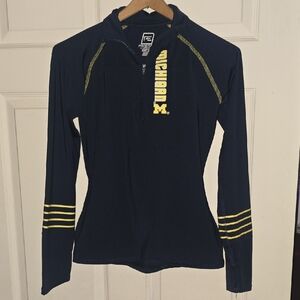 Knights Apparel Navy and Yellow Michigan Women's Long Sleeve Top